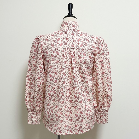 Frontier Classics Ivory Red Puff Sleeve Button Up Western Prairie Blouse Medium - Picture 7 of 14